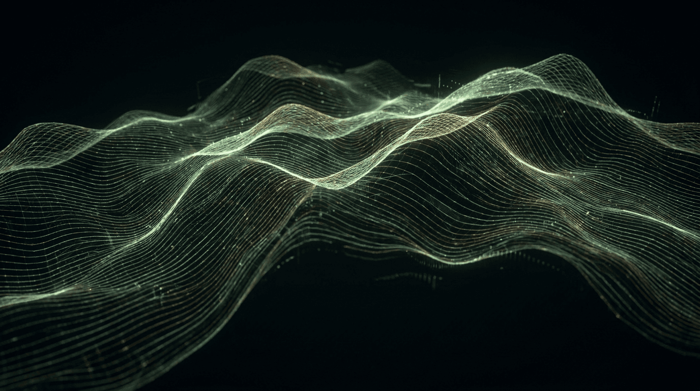 A luminous particle topography over a black void